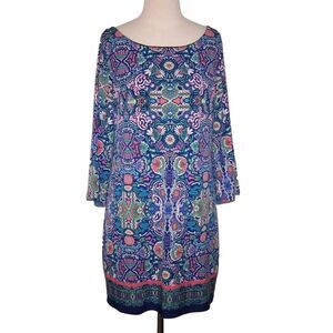 Laundry Shelli Segal Dress Large Stretch Cutout 3/4 Sleeves Retro Floral Lined